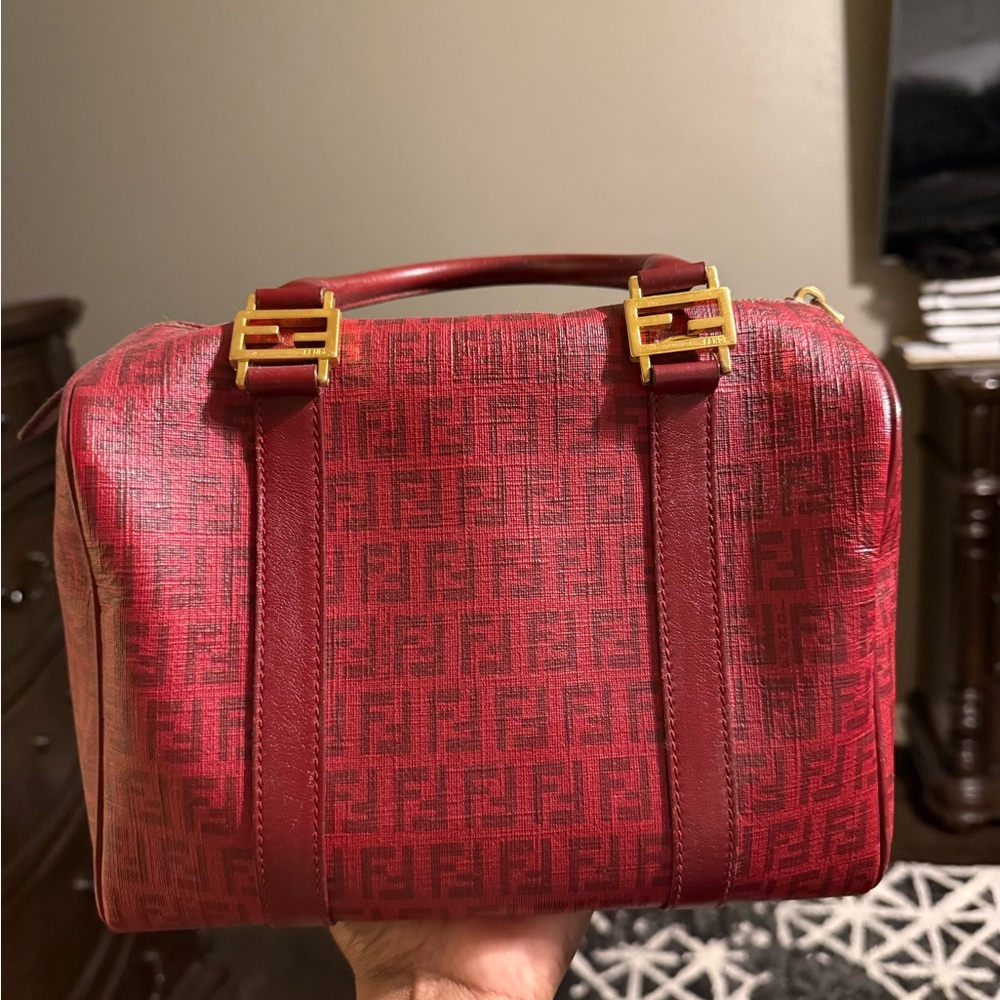 Fendi Red Duffel Bag with Gold Buckles